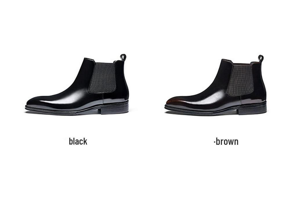Men's British Style Genuine Cowhide Chelsea Boots - Shiny, Slip-On, Versatile High-Top Leather Footwear for Autumn/Winter