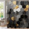 1Pc Black And Gold Geometric Print Shower Curtain Partition Privacy Hanging Curtain With 12 Hooks Multiple Size Machine Washable