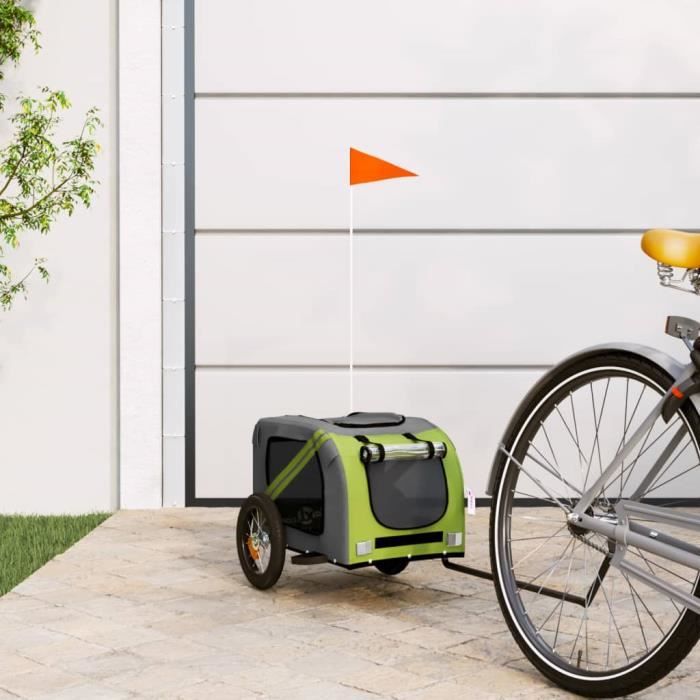 VidaXL Remorque de vélo pour chien vert et gris tissu oxford et fer 93871