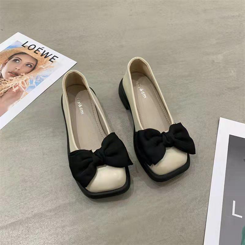 Women Bow Mary Janes Shoes Casual High Heels Shoes 2025 New Square Toe Lolita Sandals Fashion Walking Loafers