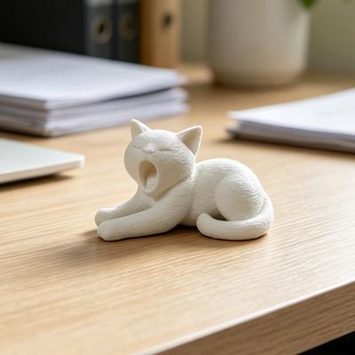 Xiaobudian 3D Printed Cat Ornament, Realistic Plush Texture Figurines, Black White Cute Healing Sculpture, for Desk Car Bookshelf Decor