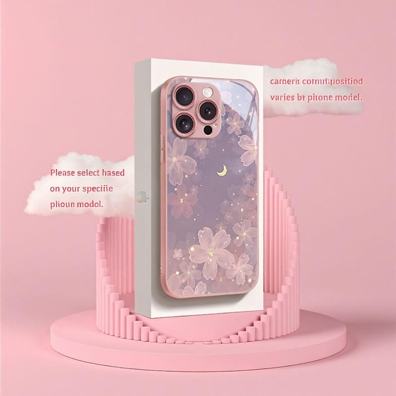 Purple luminous printed pattern glass phone case suitable for iPhone 17 16 15 14 13 12 11 Pro/Max/Plus anti drop and shockproof