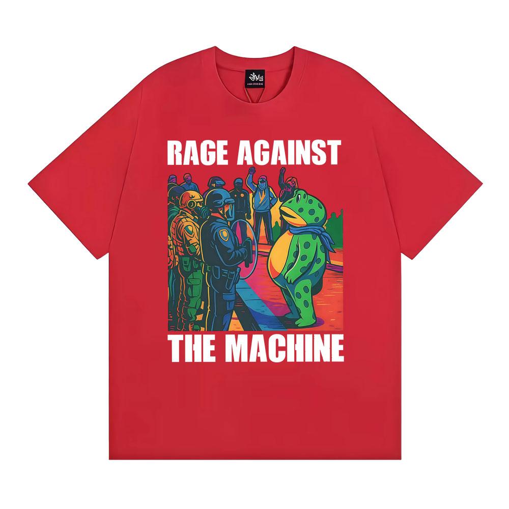 Portland Frog Protester Funny AntiICE T Shirt Rage Against The Machine Meme Tshirts Men Women Casual Cotton Oversized T Shirts S