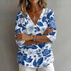 Women V Neck Vintage Floral Print Loose Fit Short Sleeve T Shirt Linen Blend Comfortable Casual Top for Daily Wear