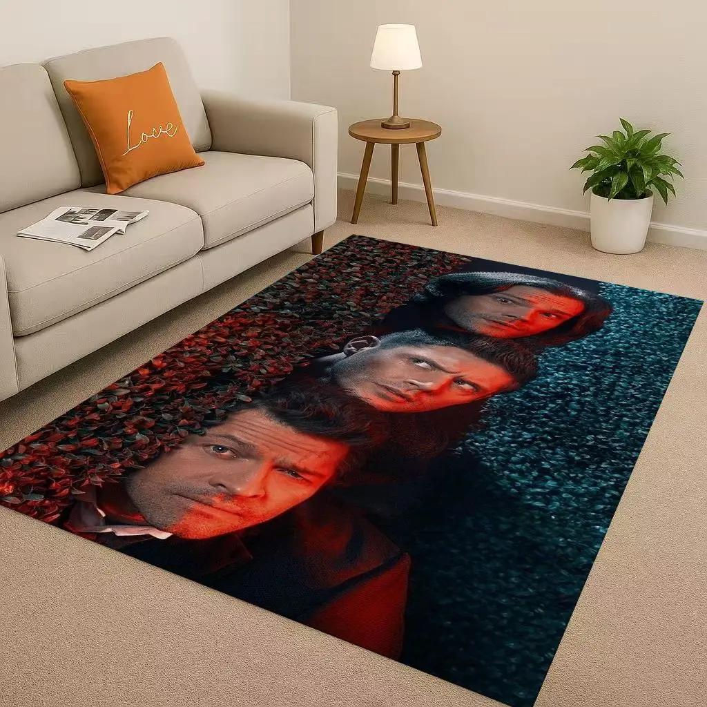 3D Supernatural Sam Dean Winchester TV Living Room Non-Slip Area Rug Soft Carpet for Bedroom Playroom Sofa,Home Decor Doormat