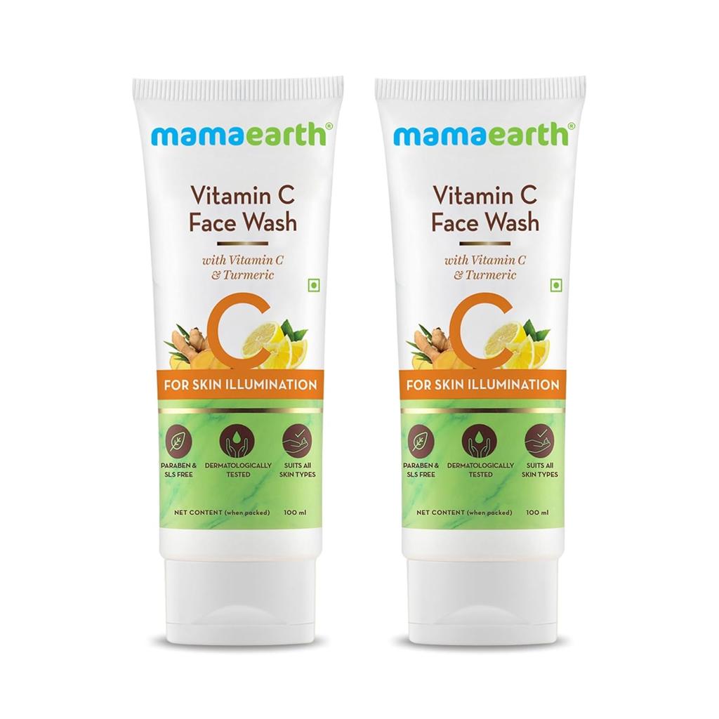 Mamaearth Vitamin C Face Wash For Glowing Skin 100ml Pack Of 2 Brightening Oil-Free Face Wash For All Skin Types