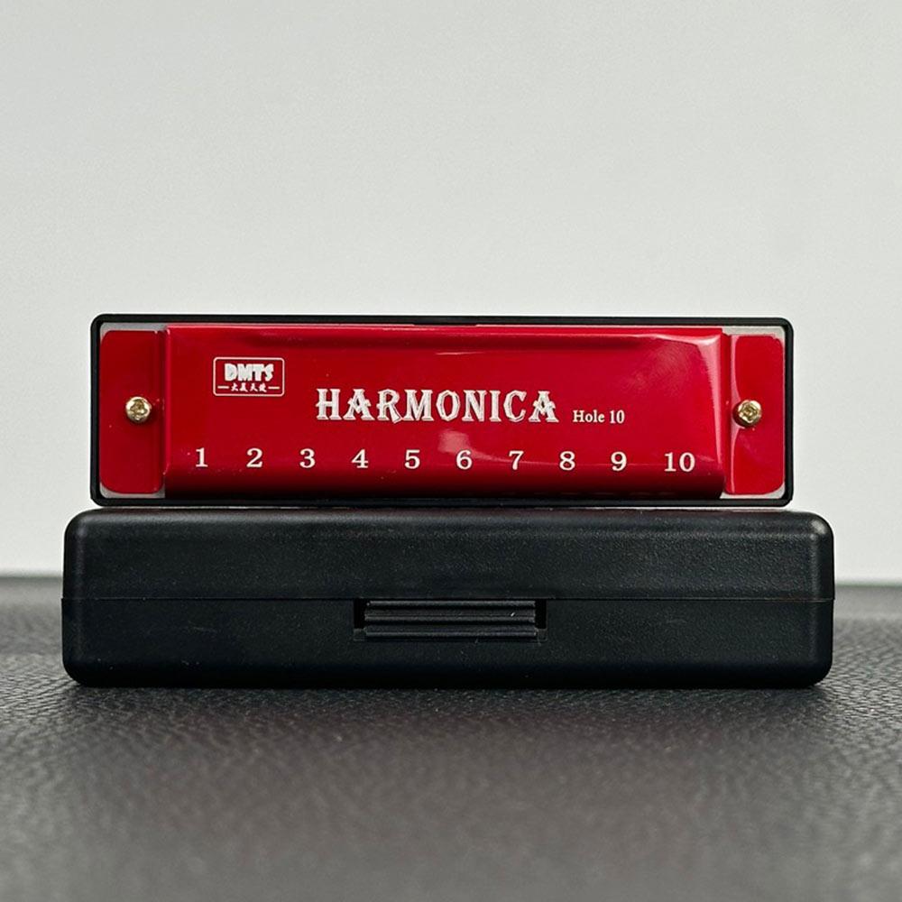 Portable Key of C 10 Hole Harmonica with Box Metal Diatonic Harmonica Beginner Teaching Rectangle Musical Instrument Students