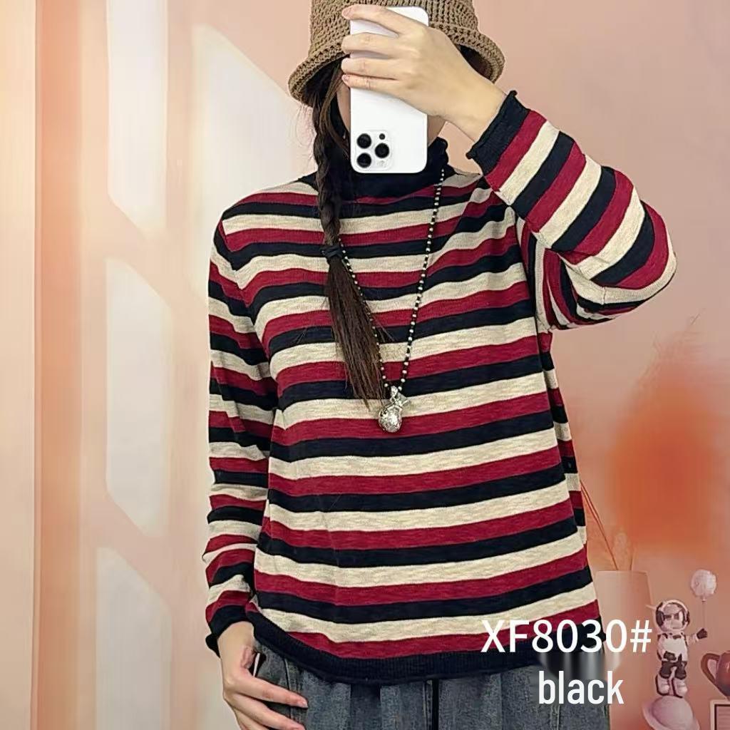 Retro Striped Turtleneck Sweater: Women's Slimming Knitwear for Autumn & Winter