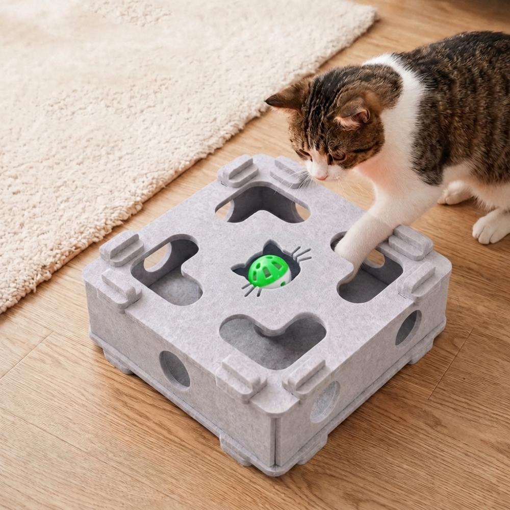 Bite Resistant Cat Maze Play Box Felt Cat Teaser Box Funny Interactive Cat Toy Kitten