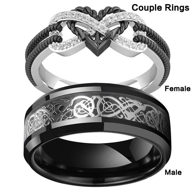 New Listing Gothic Accessories Fashion Love Black Infinity Heart Couple Rings Women Stainless Steel Jewelry Valentines