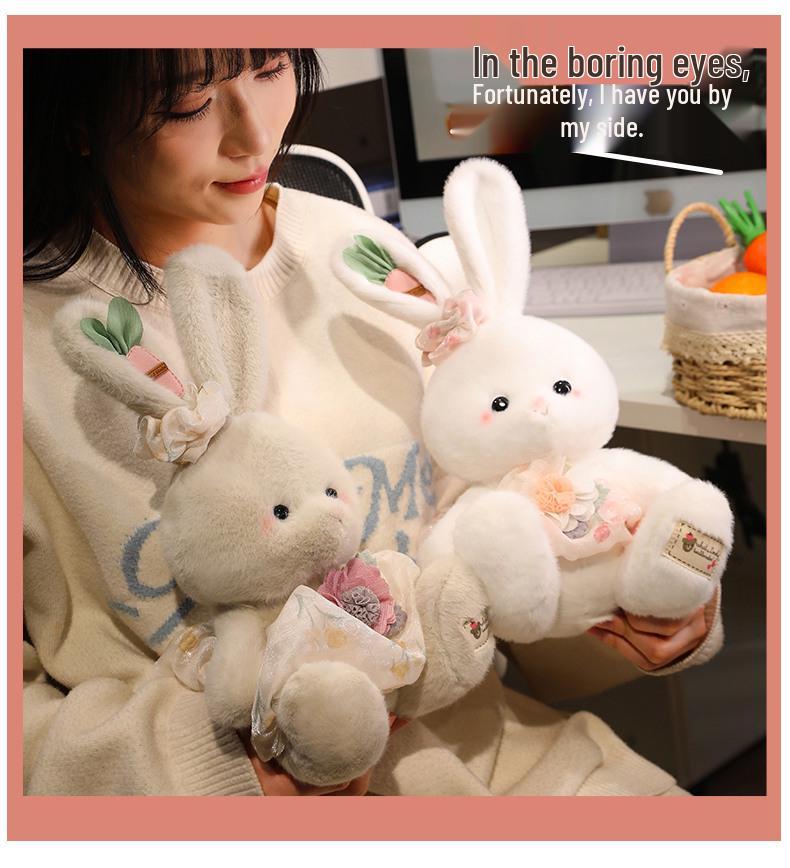 Adorable Floral Plaid Long-Eared Rabbit Plush Toy for Kids