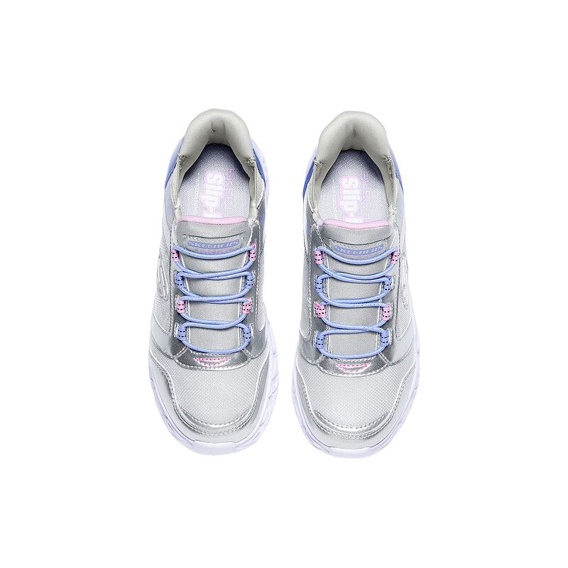 Skechers Girls Mesh Comfortable Versatile Slip-Resistant Durable Low-Top Casual Shoes Kids sneaker Silver Multicolor 303701L-SMLT