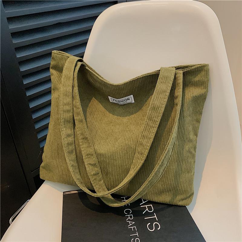 Korean Style Cotton Tote Bag for Women Solid Color Large Capacity Handbag Fashionable Casual Shoulder Purse CLE