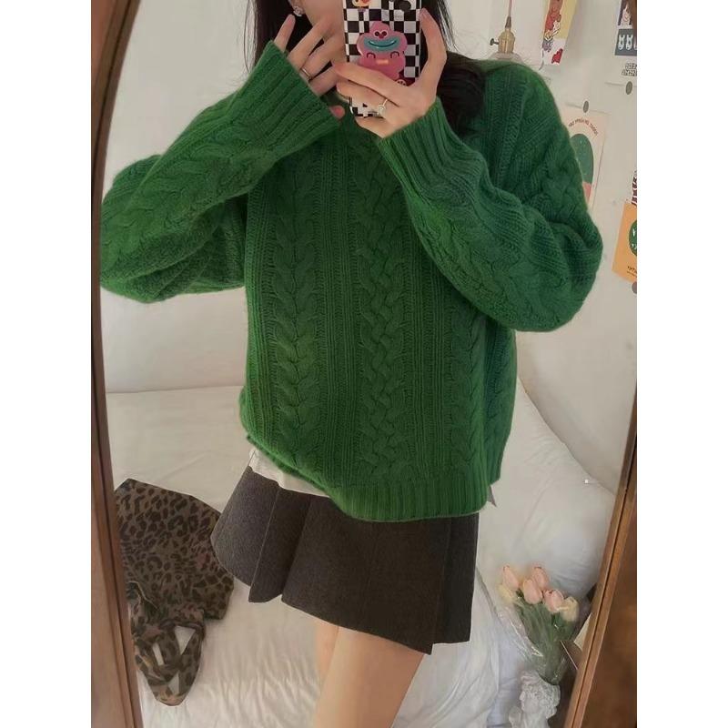 Lazy Wind Crew Neck Pullover Women's New Autumn and Winter Design Sense Retro Casual Versatile Knitted Sweater