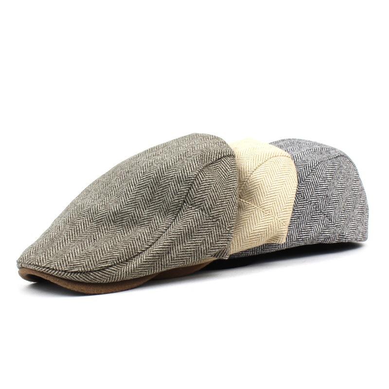 Beret Men's Wool Cap Korean Classic Women's Forward Hat Herringbone Plaid Flat Top Hat