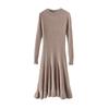 Elegant Women's 100% Pure Wool Knit Dress - Slimming, Round Neck, Long Cashmere for Autumn and Winter