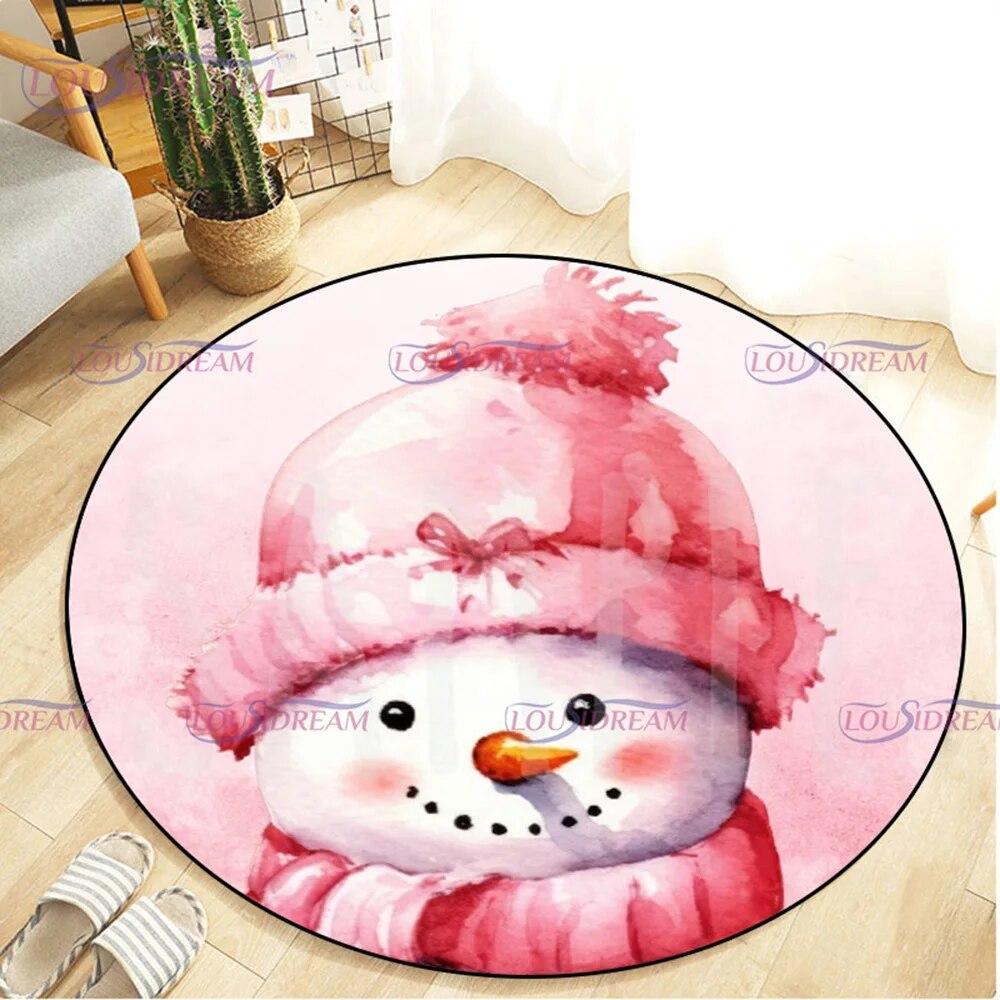 Christmas Snowman Round Carpet Floor Mat Living Room Carpet Kitchen Mat Santa Claus Carpet Picnic Mat Children's Room Decor
