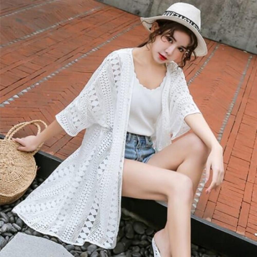 Navava Women Lace 5 Point Long Cardigan Vacation Look Nc122