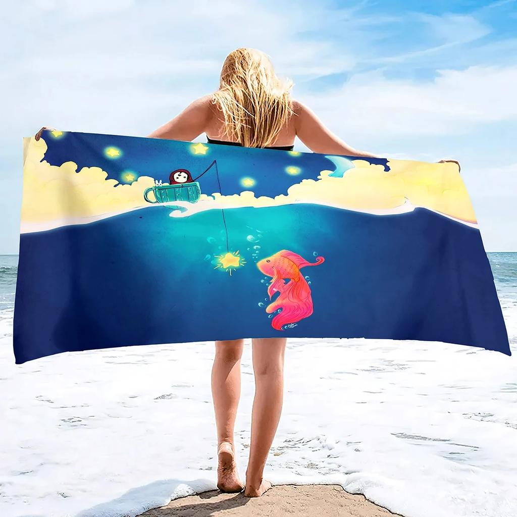 Vibrant Goldfish Bath Towel - Ocean Life Design, Soft Absorbent, Perfect for Summer Relaxation, Adds Color to Your Beach Days