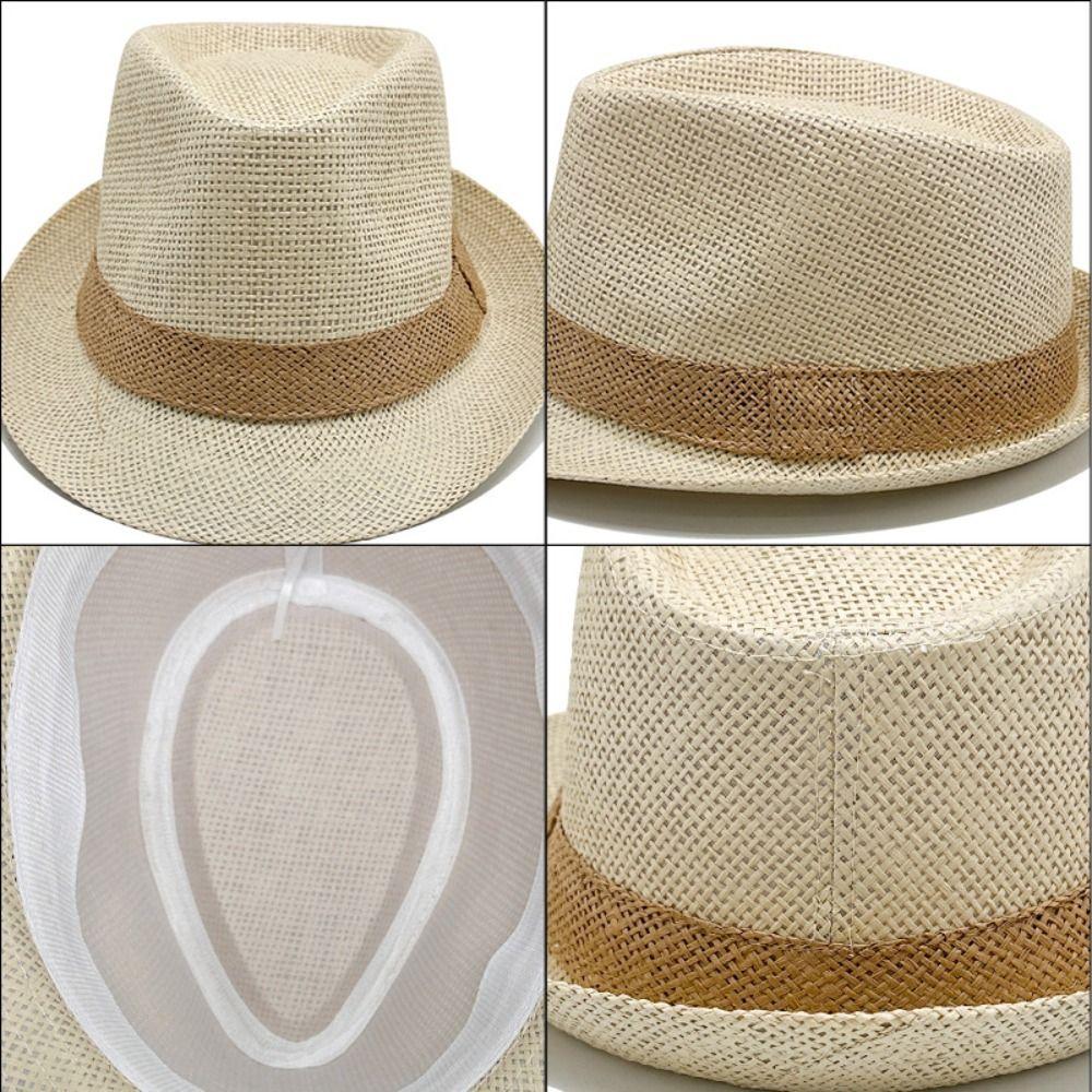 Vintage Cowboy Jazz Cap Wide Brim Panama Cap Elegant Men Straw Hat  Holiday
