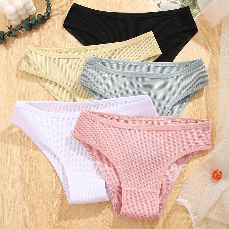 3PCS/Set Damen Waffel Baumwolle Slips Sexy Dessous Damen Unterwäsche Unterhose Slips Mädchen Einfarbige Intime Slips Für Frau