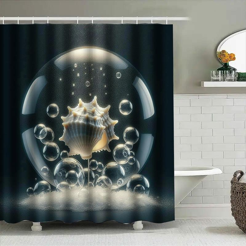Seashell Shower Curtain Waterproof Non-Toxic Print Bath Decoration Perfect for Beach Themed Bathroom Decorations