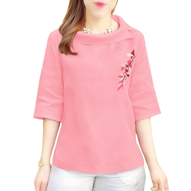 ZANZEA Women Summer O-neck Casual 3/4 Sleeve Floral Embroidery Blouse