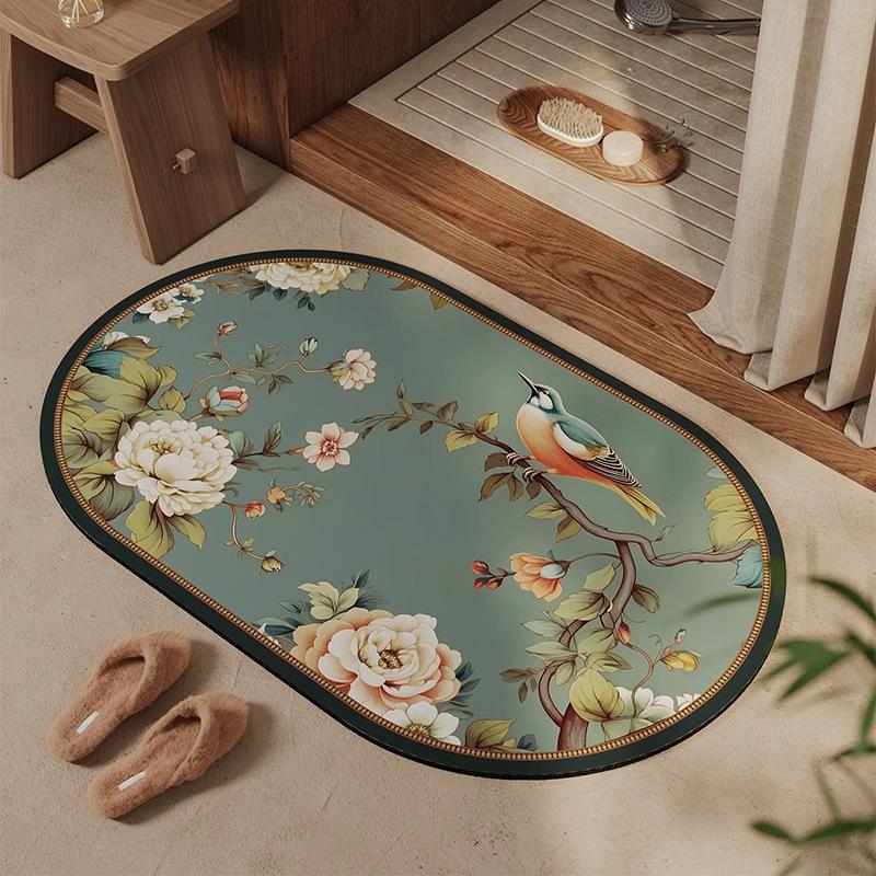 Traditional Chinese Style Elegant Bathroom Floor Mat Absorbent Diatomite Durable Stain Resistant Non Slip Entrance Mat For Bathroom