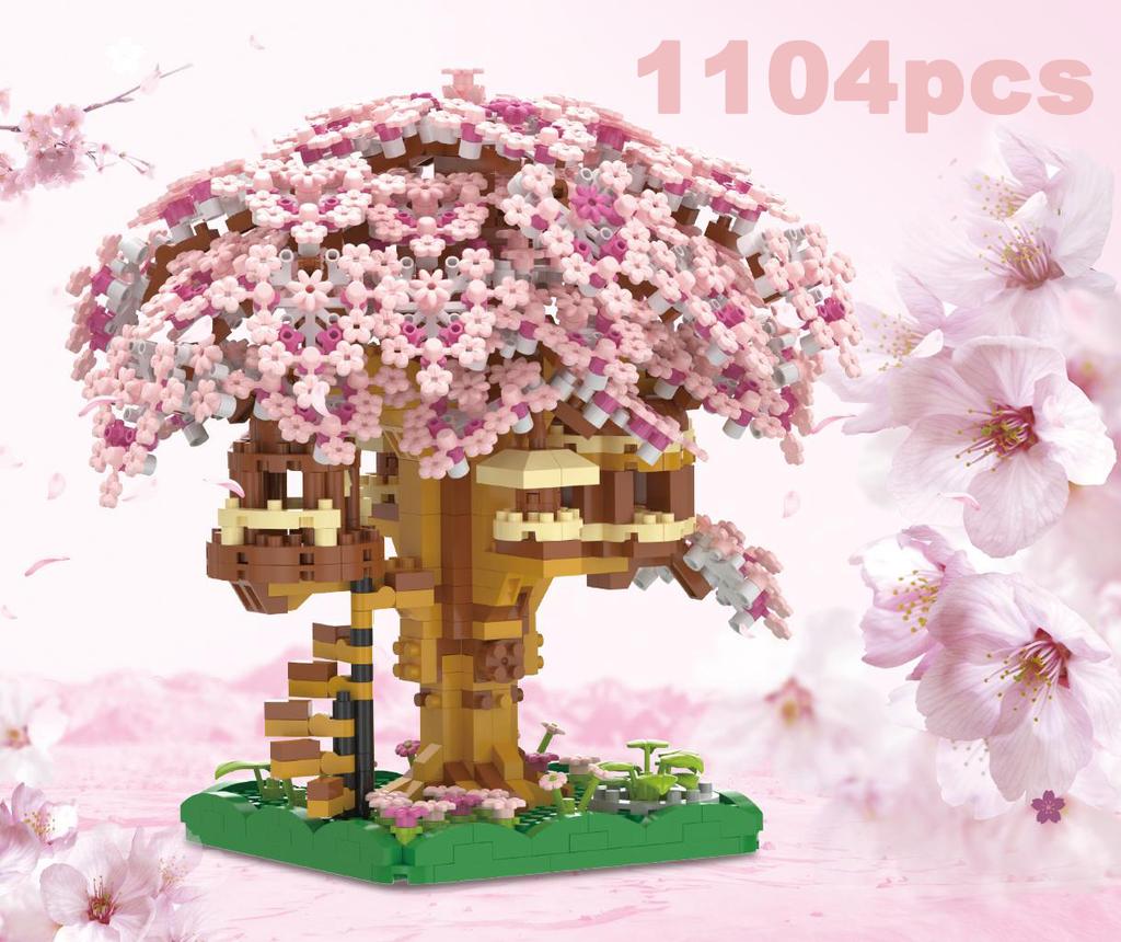 Pink Cherry Tree House Building Micro-particle Building Block Classic Model Girl Boy Difficult Assembly Miniature Blocks Toy Kid