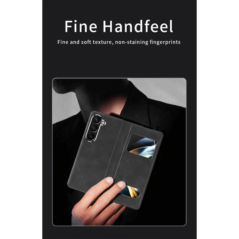 Business PU Leather Window Preview Phone Cover for Samsung Galaxy Z Fold 6 5 4 3 2 Case Hidden Bracket Foldable Holder Stand