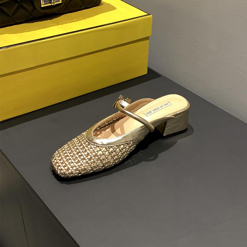 Französische gewebte hohle Absätze High Heels Tasche Kopf Halbschuhe Kinderbekleidung Sommer neu Mary Jane coole Hausschuhe