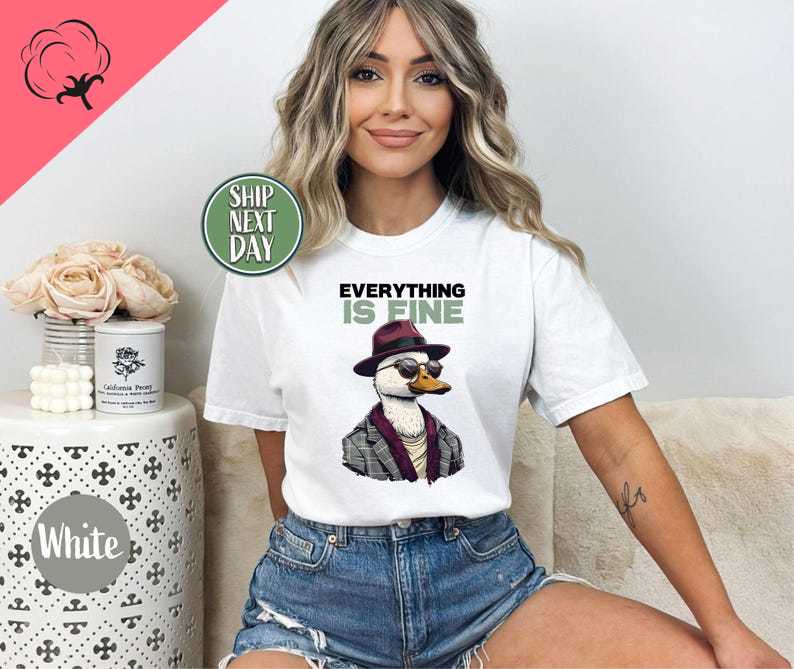 Everything Is Fine Duck with Vintage Tshirt Funny Gift Duck Lover Fun Saying Introvert Cute Unisextal Tee Im Fine Tee Cotton Tops