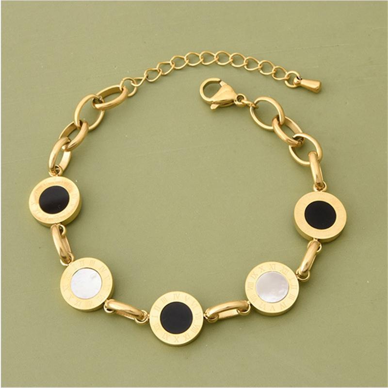European and American Black and White Shell Titanium Steel Gold Plated Roman Numerals Bracelet Jewelry Adjustable Bracelet Bracelet