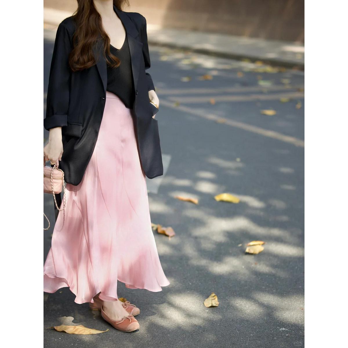 

Women s Black Suit Jacket & Flowing Midi Skirt Two-Piece Set - Spring Style Outfit XXXL (Recommended 160-180 Jin)