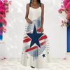 Women Plus Size Off White Scoop Neck Strappy Sleeveless Eagle Star Flag Printed A Line Long Maxi Dress