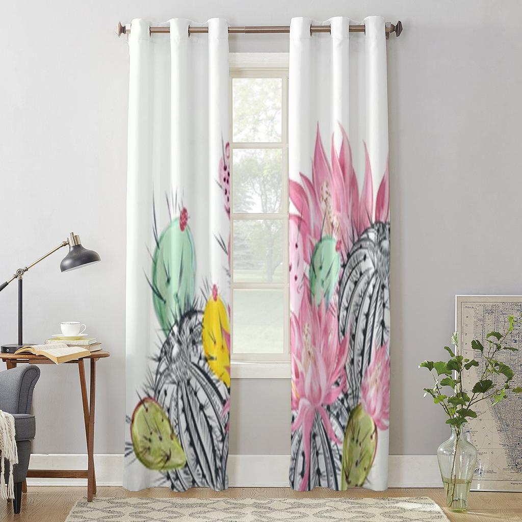 Schöne Kaktuspflanzen und Blumen Fenstervorhänge für Wohnzimmer, luxuriöse Schlafzimmerdekoration, Vorhänge, Küchenfensterbehandlungen