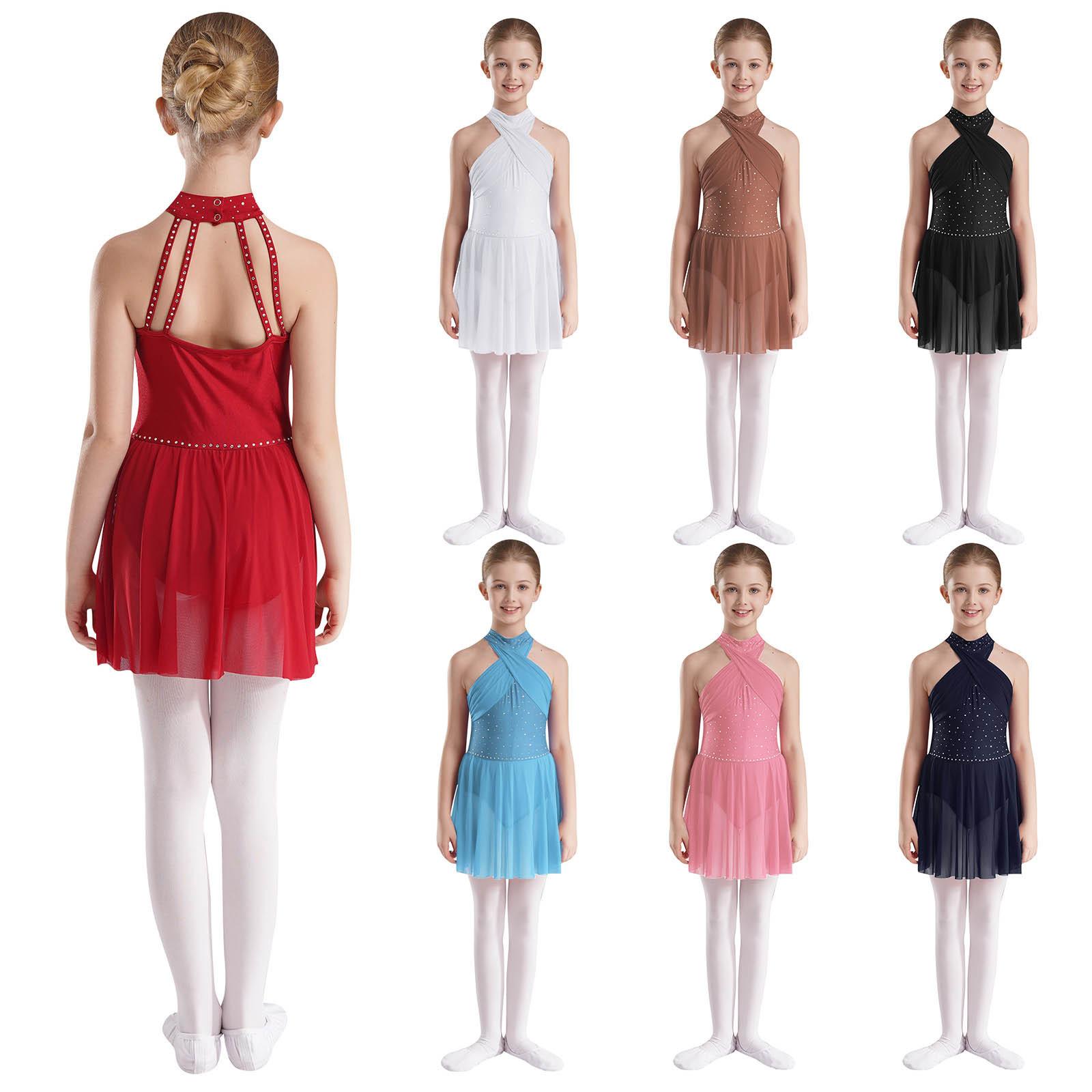 

Діти Дівчата Холтер без спини Балетне ліричне танцювальне плаття Балерина Сценічний костюм 5-6 Years бордовий