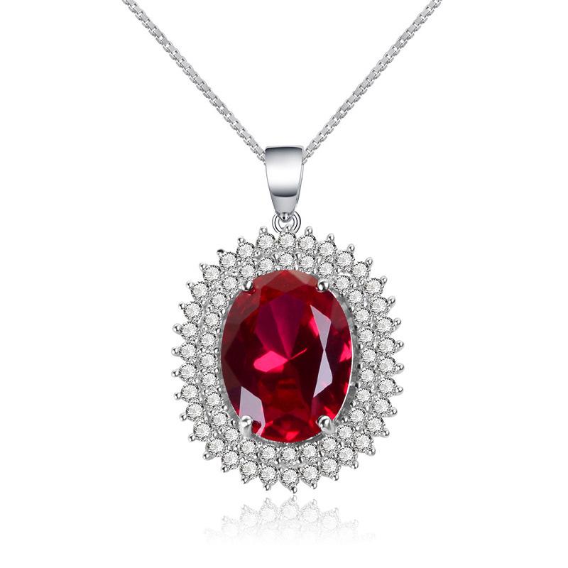 European-American Micro-Inlaid Pigeon Blood Ruby Clavicle Necklace with Red Corundum Garnet Pendant