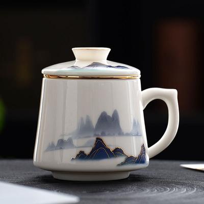 Suet Jade Porcelain Water Cup with Lid Filter Gold-painted Tea Ceramic Mug Office Home