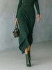 Elegant High-Collar Waist-Cinching Irregular Wrap Dress for Women - Autumn/Winter Collection