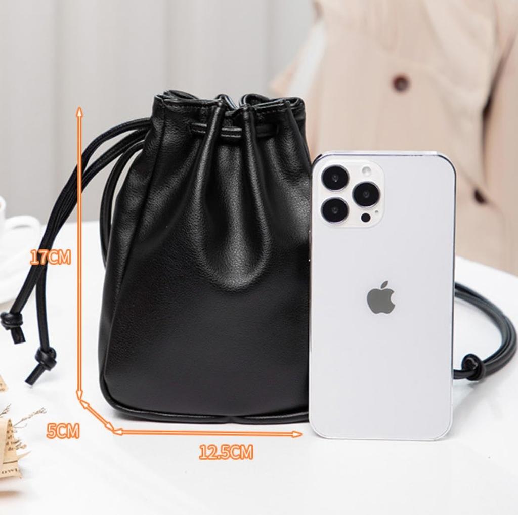 NICE SELECTION Mini-Kordelzug-Umhängetasche für Damen, Mini-Tasche, Kordelzug-Umhängetasche mit Smartphone-Tasche, Stilvoll, 2-Wege, Crossbody oder Umhängen