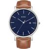 BUREI Men's Analog Watch Blue Brown Leather Waterproof Stylish Casual Timepiece