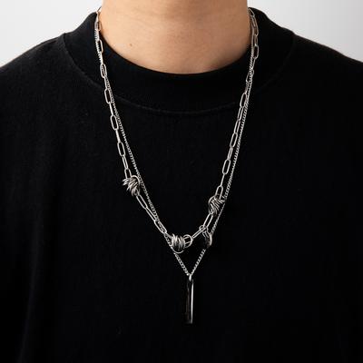 Collier en Acier Titane Torsadé Inaltérable, Homme, Style Punk Double Couche Chaîne de Pull Accessoires Cadeau
