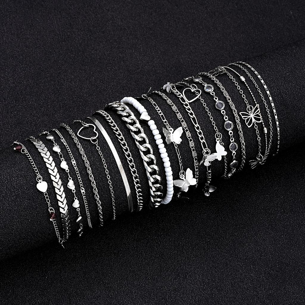 20 Pcs/Set Fashion Metal Butterfly Heart Pendant Anklets Set Bohemia Vintage Pearl Foot Bracelet Beach Woman Jewelry Gifts 2026