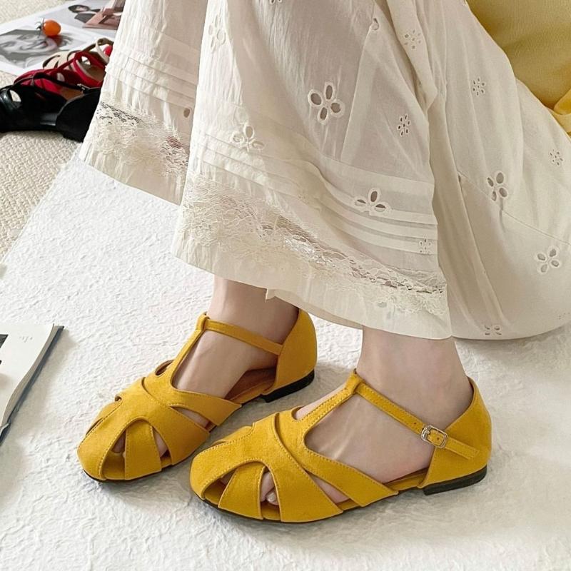 Fashion Retro Roman Style Breathable Woven Sandals Women Fashion Hollow Stripes Design Flat Sandals Comfortable Open-toe Casual Shoes