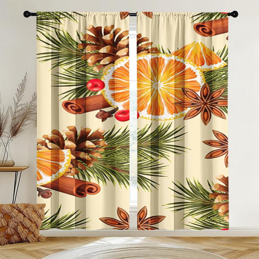 

Set Of 2 Watercolor Christmas Plaid Curtains Holly Berry Design Holiday Window Decor Home Accent Curtain With Rod Pocket Polyester W100*H70(CM)-Hooks&1PCS