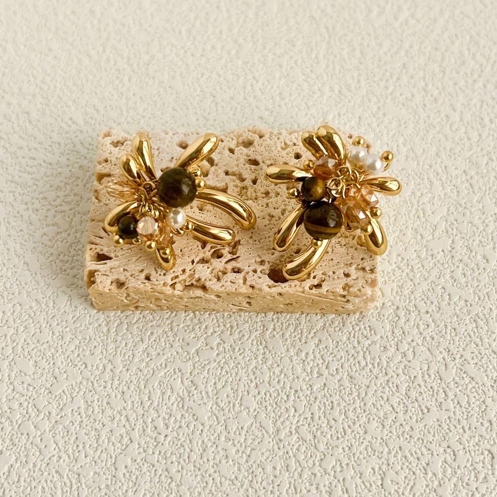 Golden Fireworks Tiger Eye Stud Earrings - Unique, Cool Style with High-End Luxury Feel