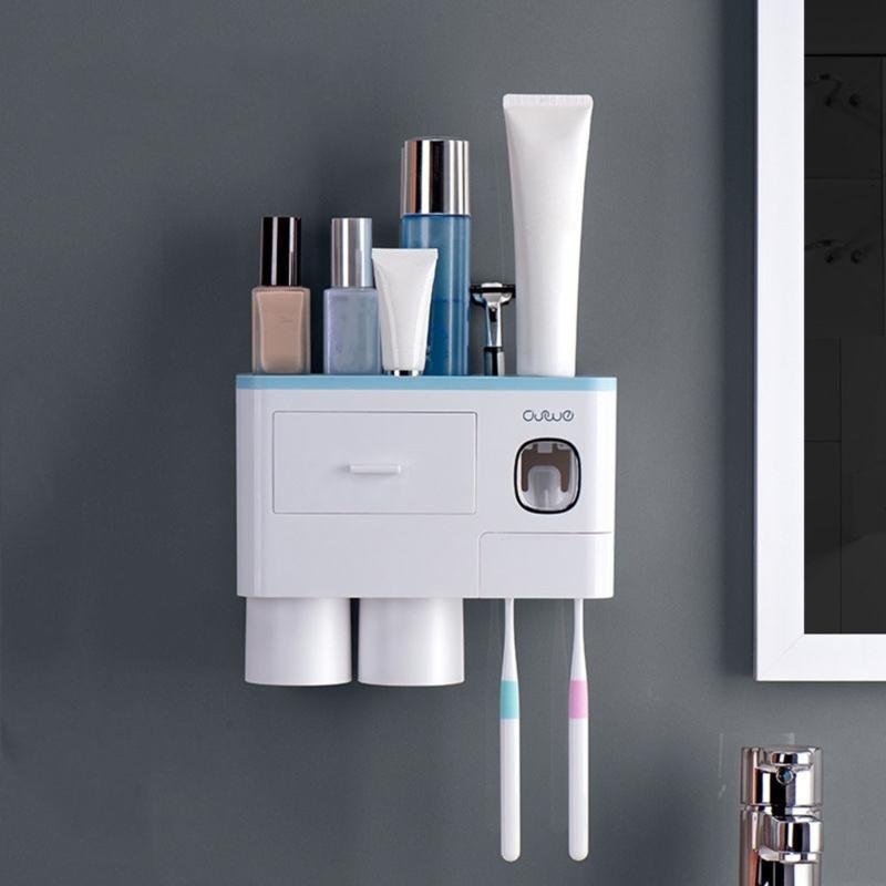 Wall Mounted Toothbrush Holder with Toothpaste Dispensers 2Pcs Toothbrush Holders Toothpaste Press Set for Bathroom