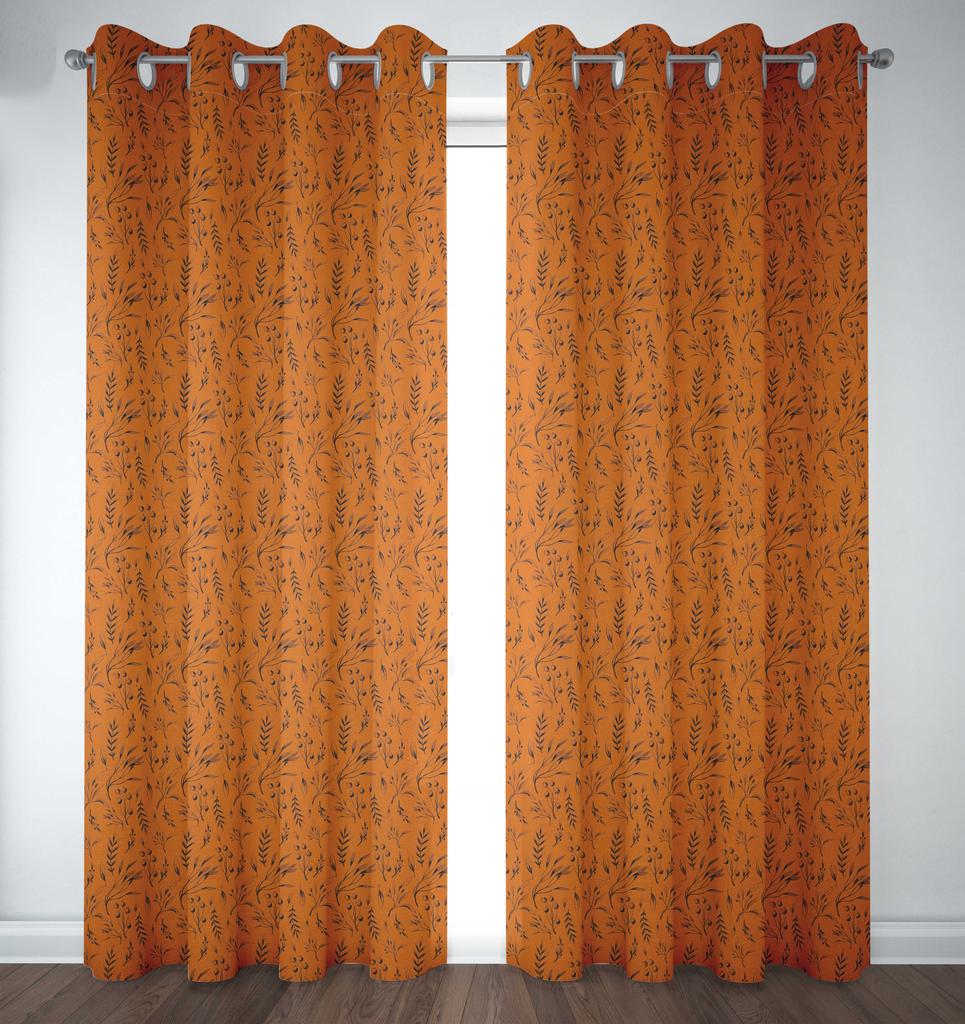 S4sassy Cotton Duck Blueberry Leaves Orange Set of 2 Panel Eyelet Bed Room Door Curtains Drapes- 54x108
