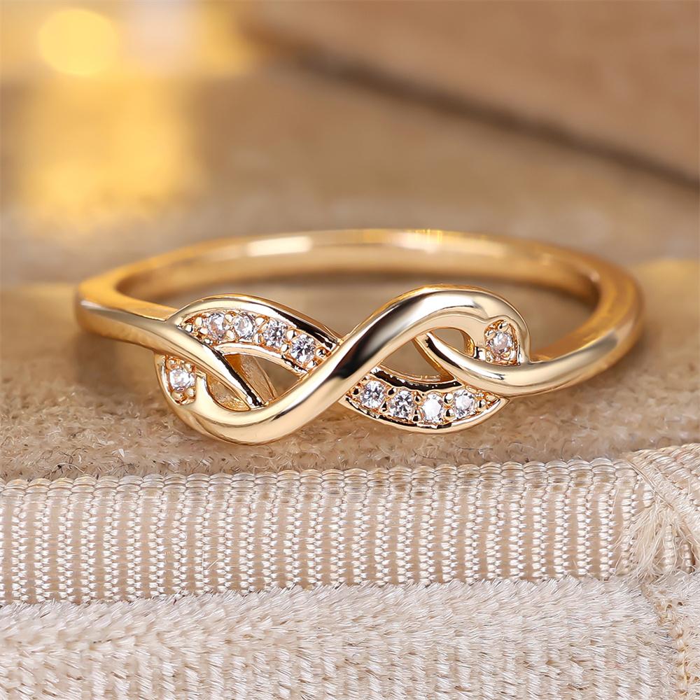 White Zircon Infinity Stone Thin Rings For Women Vintage Gold CopperColor Engagement Ring Wedding Jewelry Mother's Day Gifts
